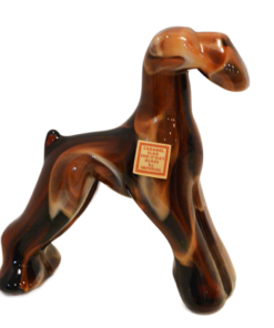 Vintage Imperial Caramel Slag Glass Airedale Terrier Figurine with Original Foil Label – Circa 1960s–1970s