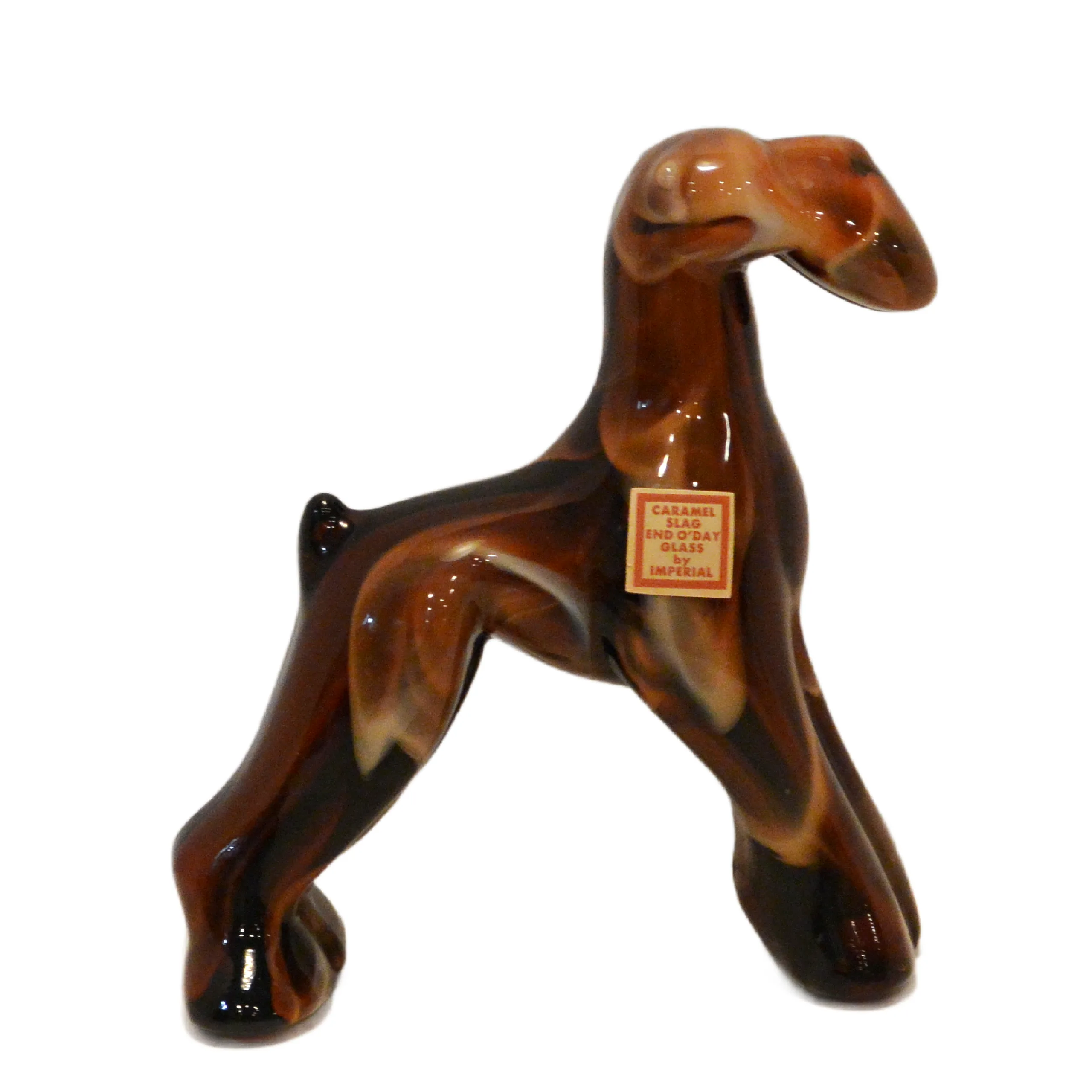 Vintage Imperial Caramel Slag Glass Airedale Terrier Figurine with Original Foil Label &ndash; Circa 1960s&ndash;1970s - Image 3