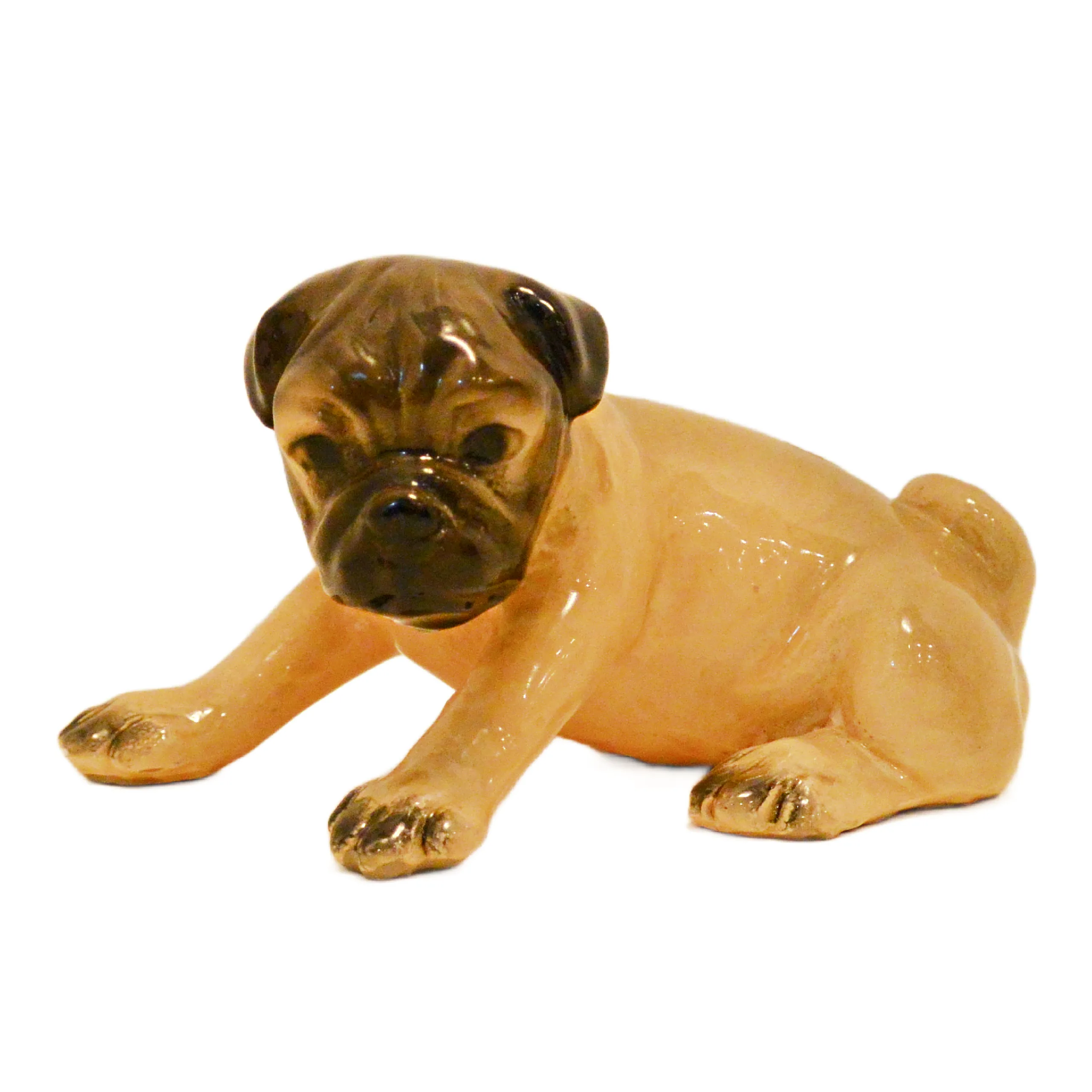 Vintage Mortens Studio Ceramic Resin Pug Puppy Figurine – Playful Bow Pose