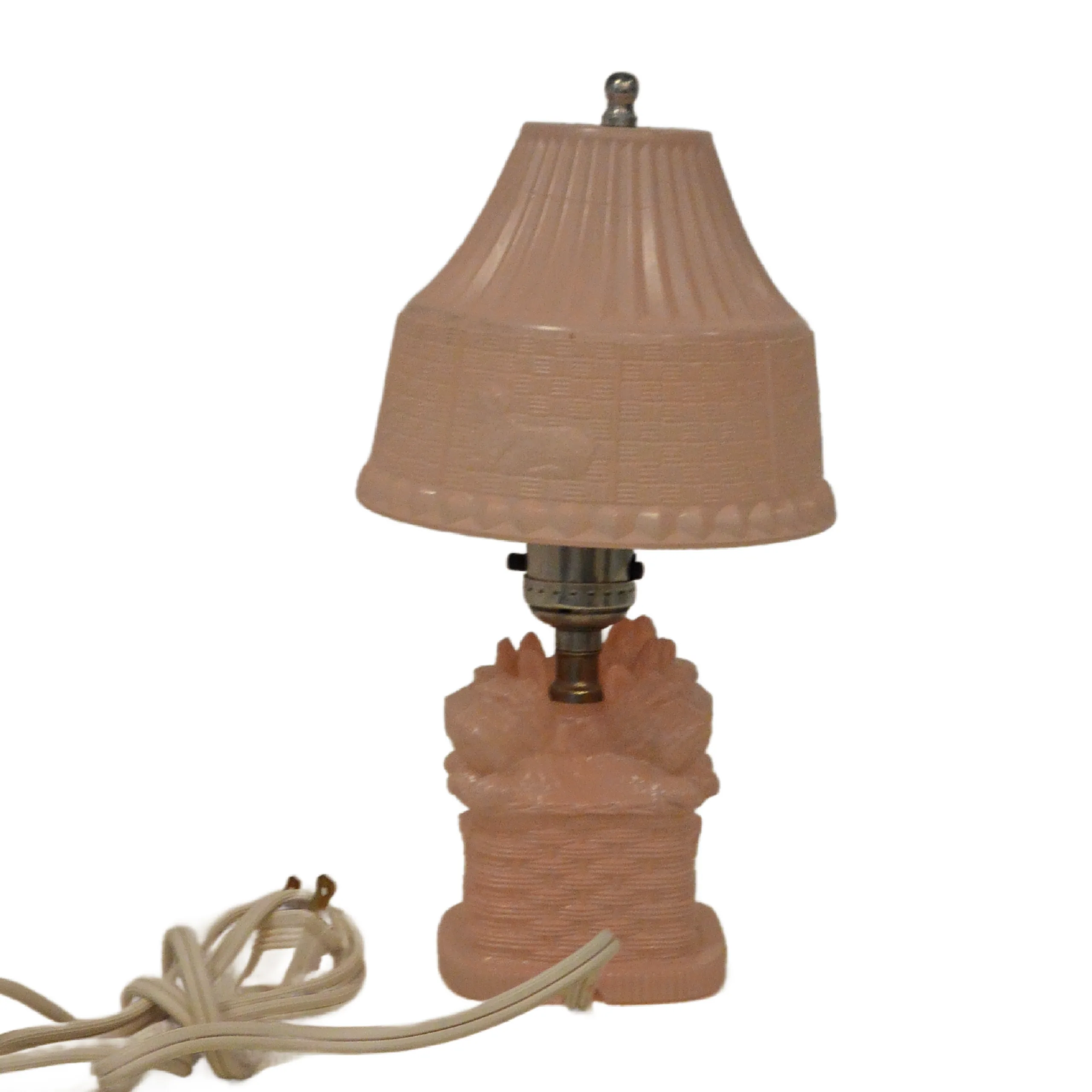 Rare Vintage 1930s L.E. Smith Pink Satin Glass Scottie Dogs in Basket Boudoir Lamp &ndash; Complete & Working - Image 7