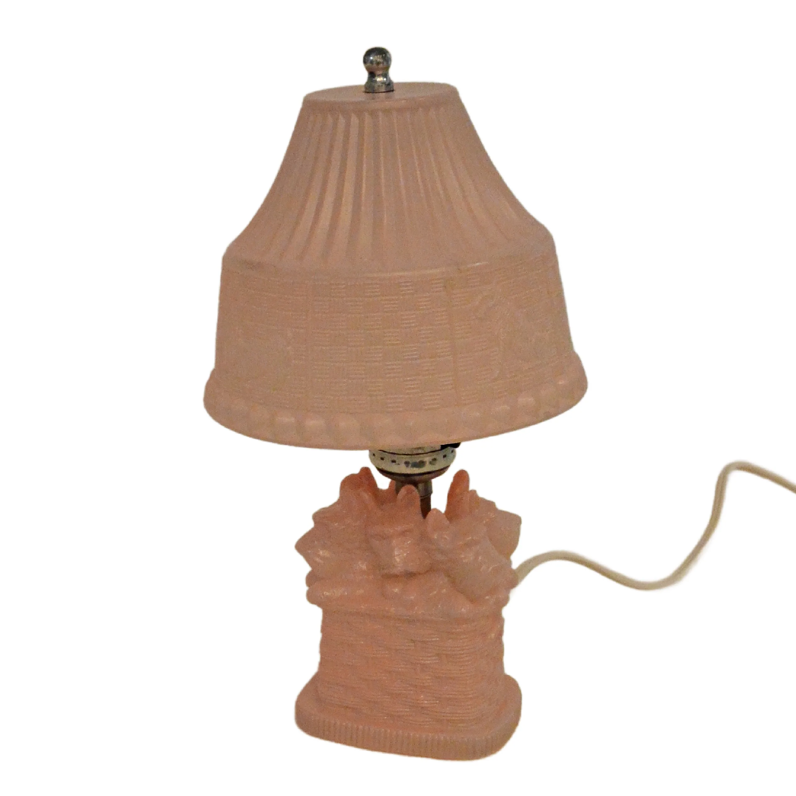 Rare Vintage 1930s L.E. Smith Pink Satin Glass Scottie Dogs in Basket Boudoir Lamp &ndash; Complete & Working - Image 8