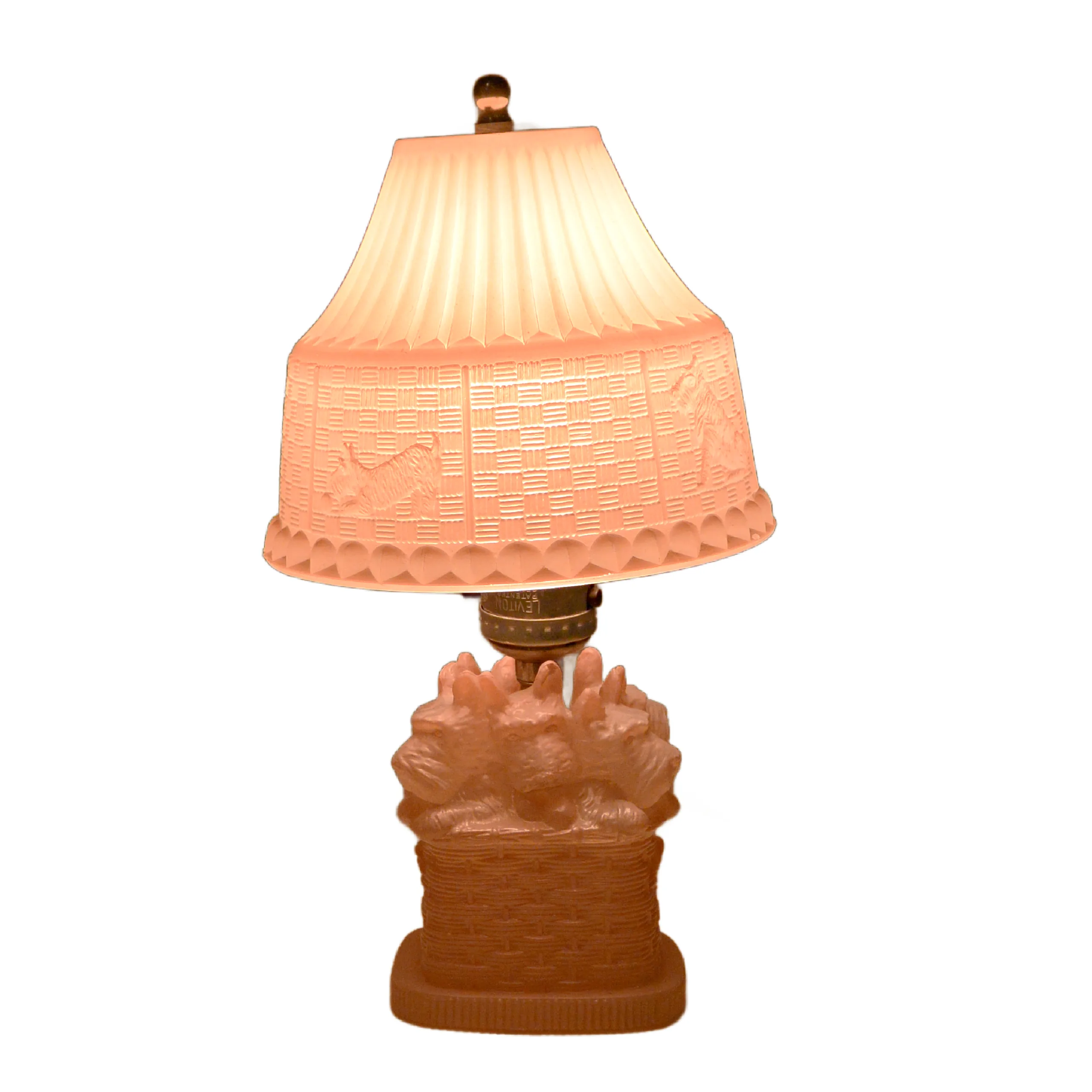 Rare Vintage 1930s L.E. Smith Pink Satin Glass Scottie Dogs in Basket Boudoir Lamp &ndash; Complete & Working - Image 5