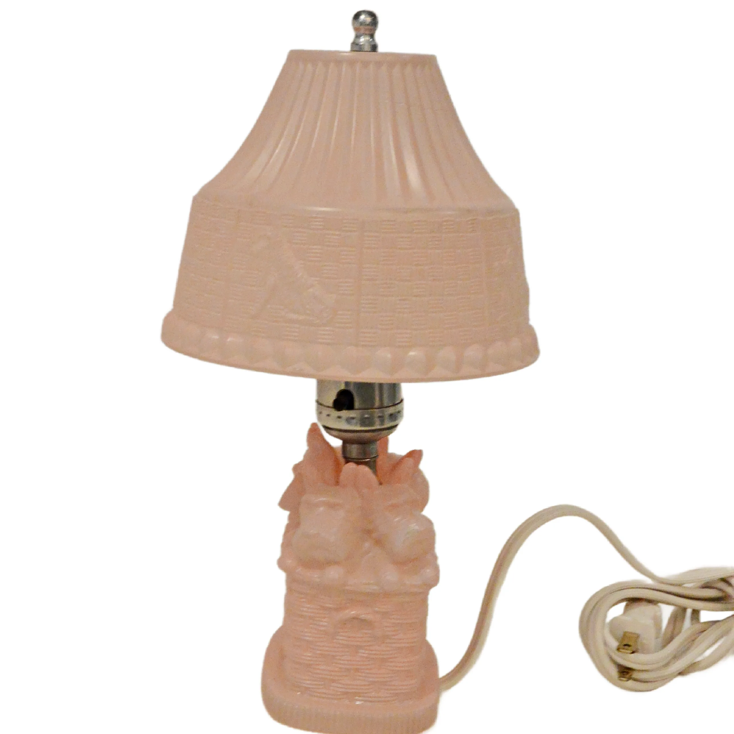 Rare Vintage 1930s L.E. Smith Pink Satin Glass Scottie Dogs in Basket Boudoir Lamp &ndash; Complete & Working - Image 9