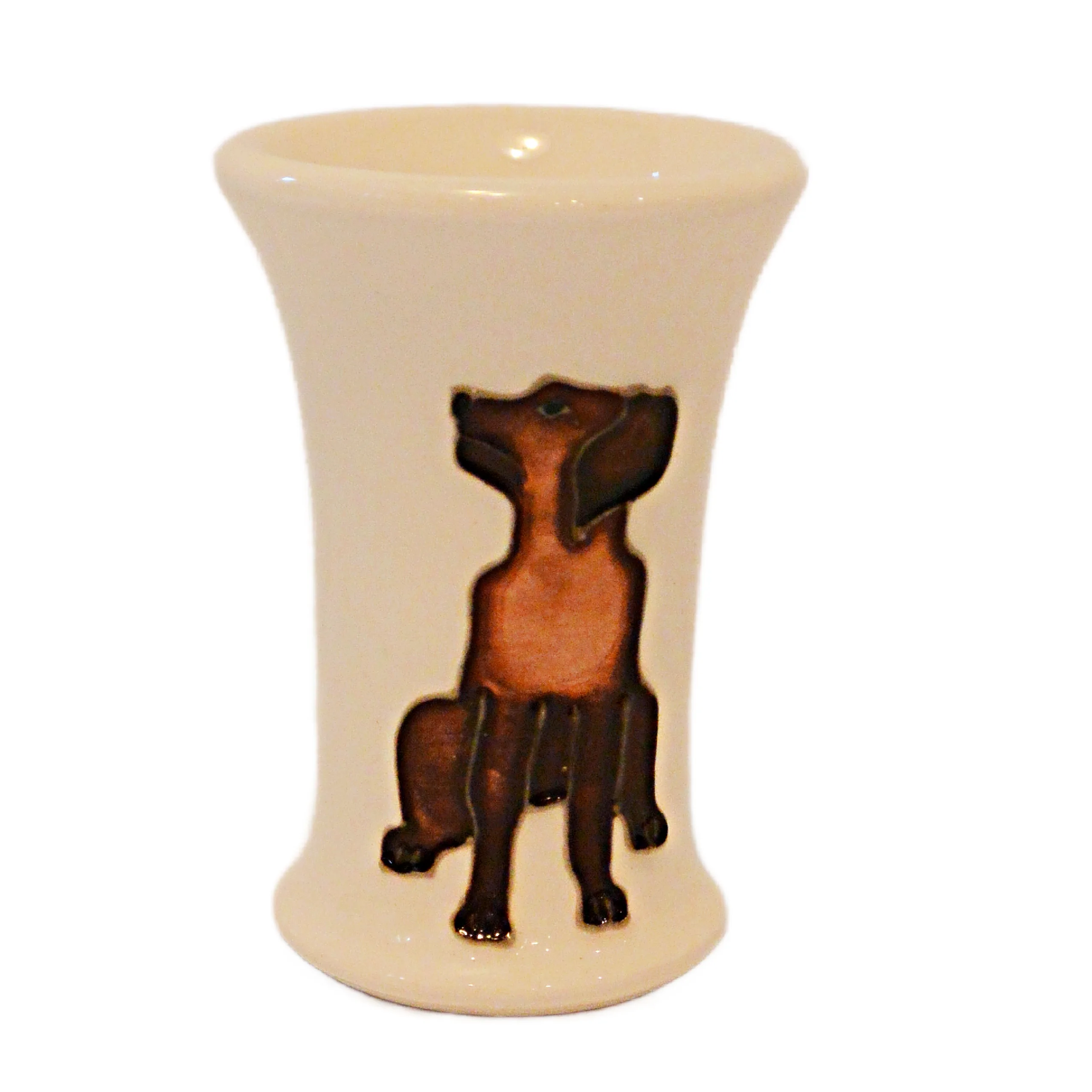 Moorcroft Pottery Miniature Seated Dachshund Flared Trumpet Vase &ndash; 2019 Contemporary Ceramic Wiener Dog Collectible