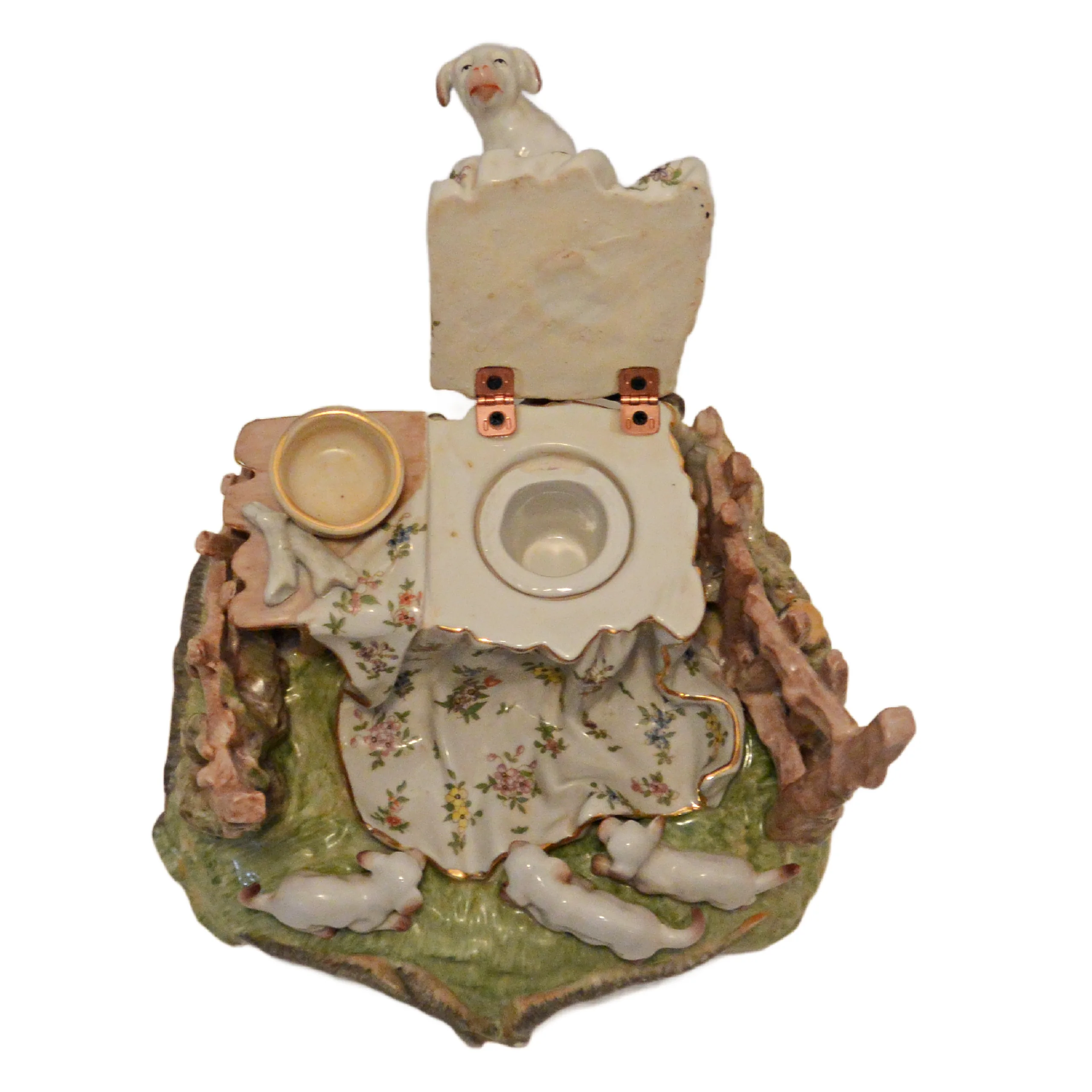Rare Antique Conta & Boehme Porcelain Dog & Puppies Figural Inkwell &ndash; Circa Early 1900s - Image 9