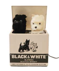 Vintage Animated Black & White Scotch Whisky Motorized Barking Dogs Bar Display – Circa 1960s–1970s