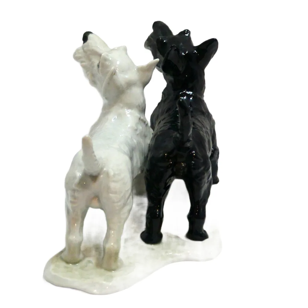 Vintage Rosenthal Germany Porcelain Black & White Scottish Terrier Pair Figurine &ndash; Circa 1940s&ndash;1950s - Image 5