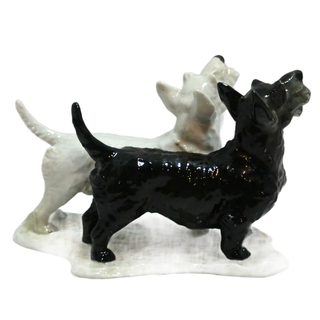 Vintage Rosenthal Germany Porcelain Black & White Scottish Terrier Pair Figurine &ndash; Circa 1940s&ndash;1950s - Image 4