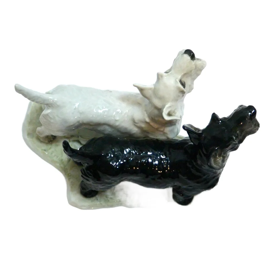 Vintage Rosenthal Germany Porcelain Black & White Scottish Terrier Pair Figurine &ndash; Circa 1940s&ndash;1950s - Image 8