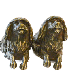 Antique Bronze Finish Cavalier King Charles Spaniel Shelf Sitter Dogs Pair – Circa Early 1900s