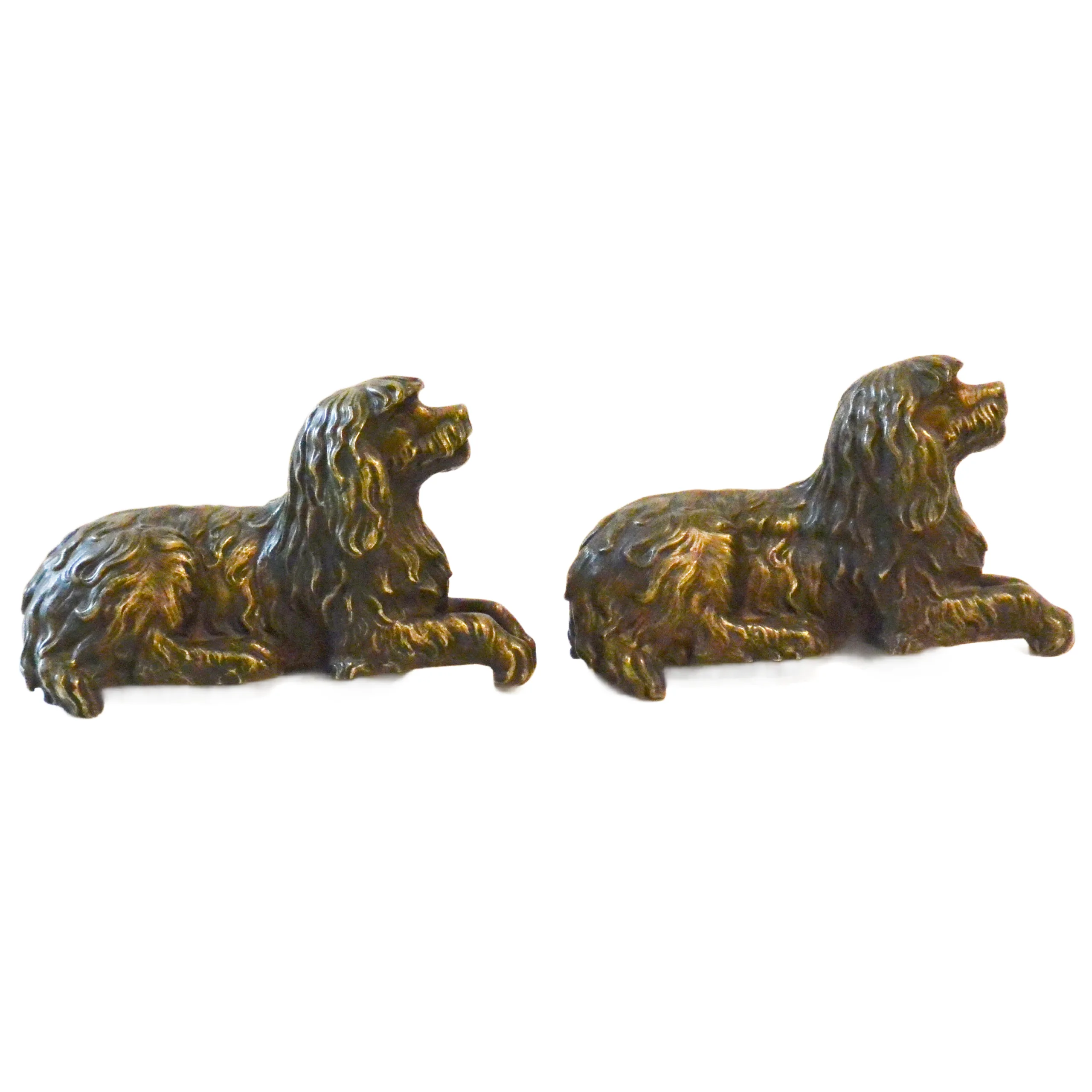 Antique Bronze Finish Cavalier King Charles Spaniel Shelf Sitter Dogs Pair &ndash; Circa Early 1900s - Image 6