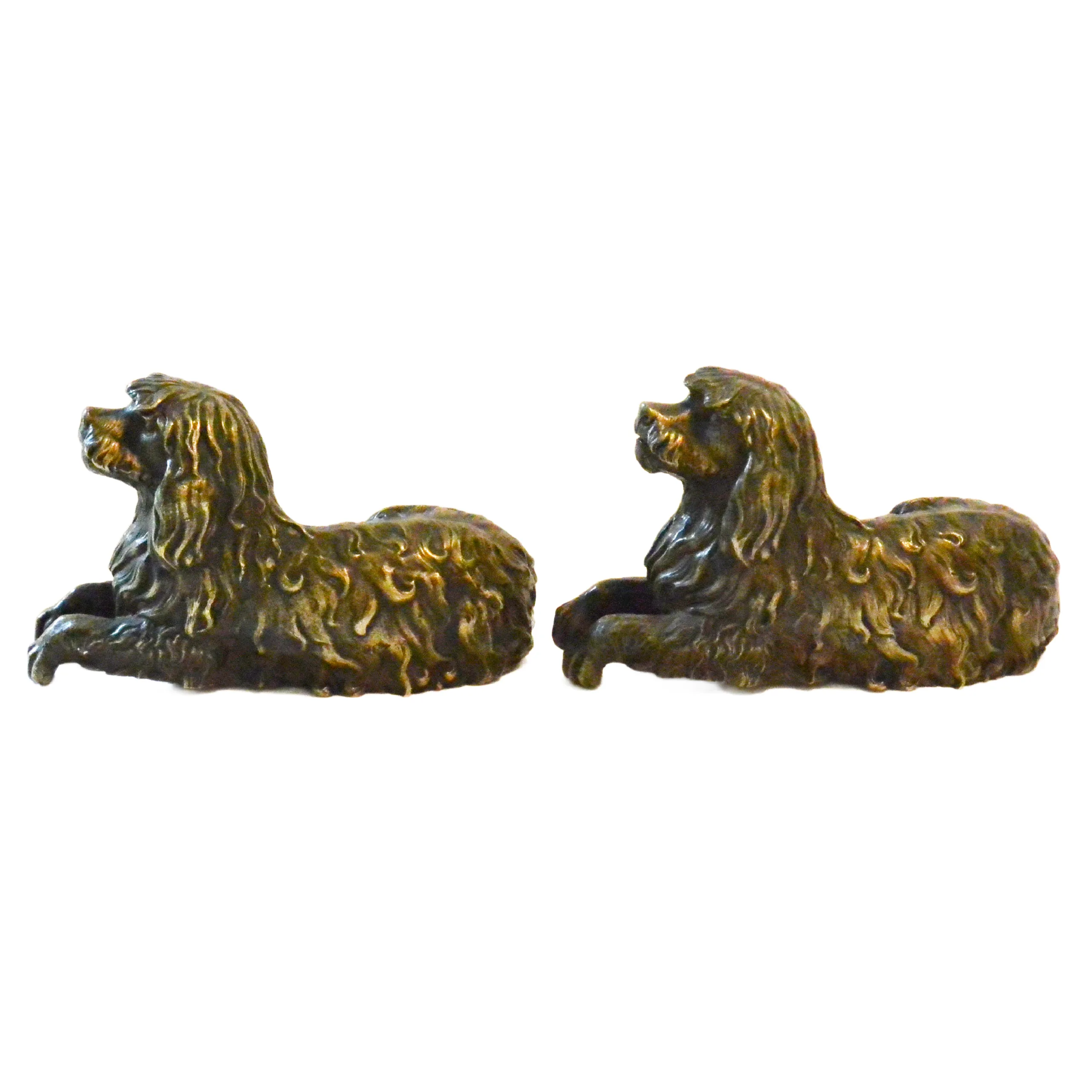 Antique Bronze Finish Cavalier King Charles Spaniel Shelf Sitter Dogs Pair &ndash; Circa Early 1900s - Image 3