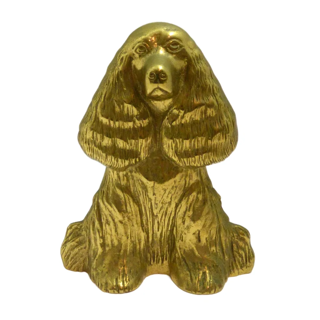 Vintage 1949 Virginia Metalcrafters Solid Brass Cocker Spaniel Doorstop - "Dream Boy"