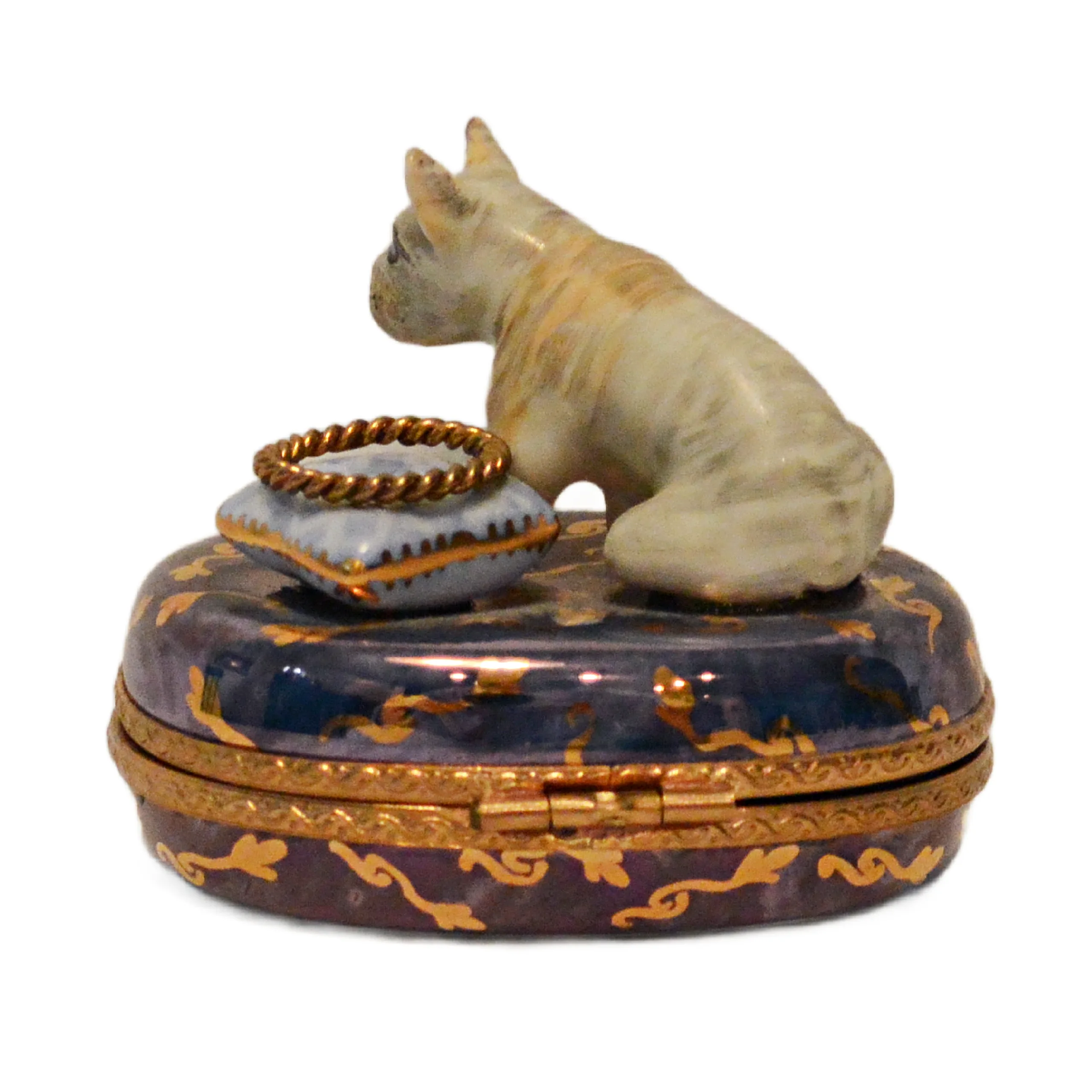 Vintage Rochard Limoges France French Bulldog & Ring Cushion Trinket Box &ndash; Peint Main - Image 6