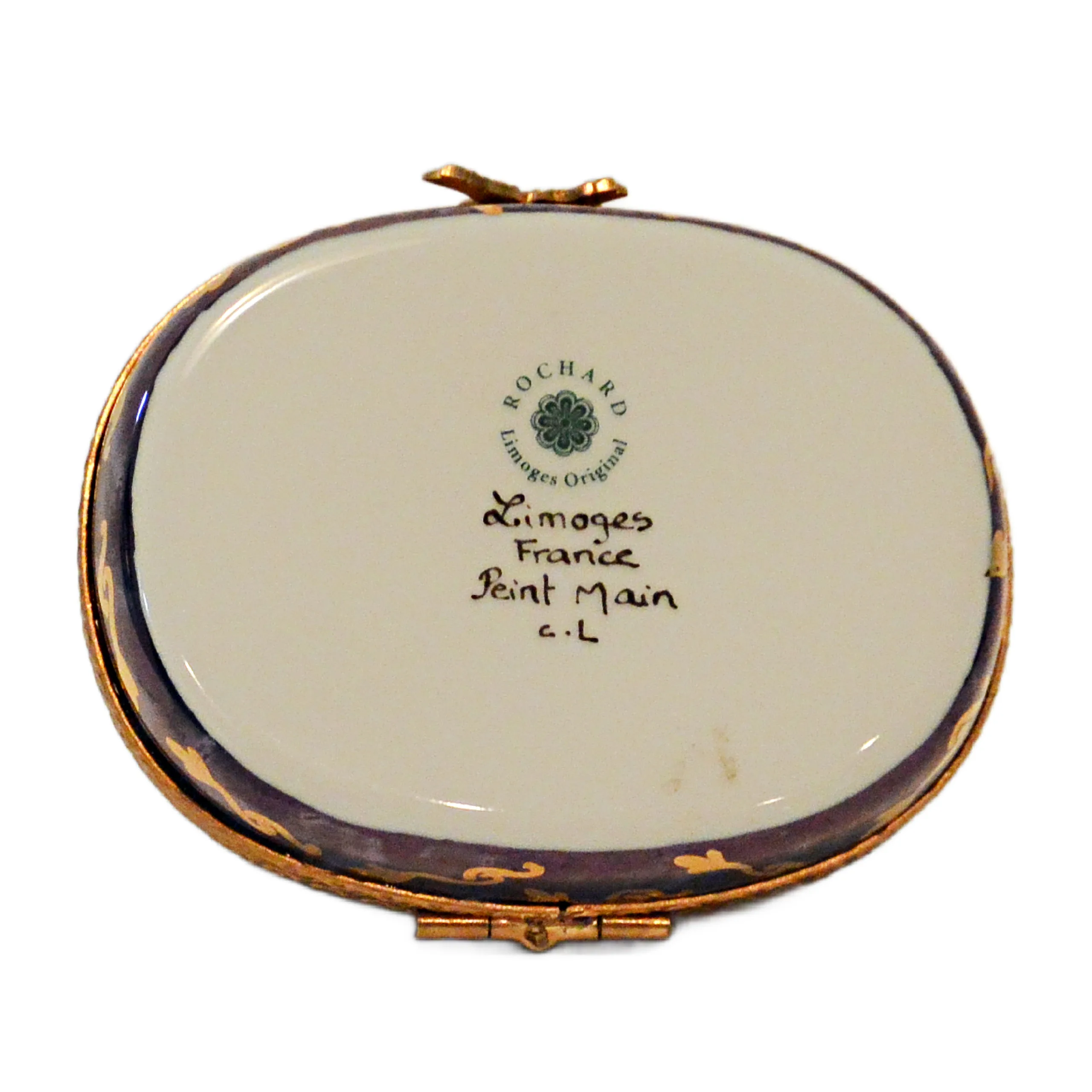 Vintage Rochard Limoges France French Bulldog & Ring Cushion Trinket Box &ndash; Peint Main - Image 11