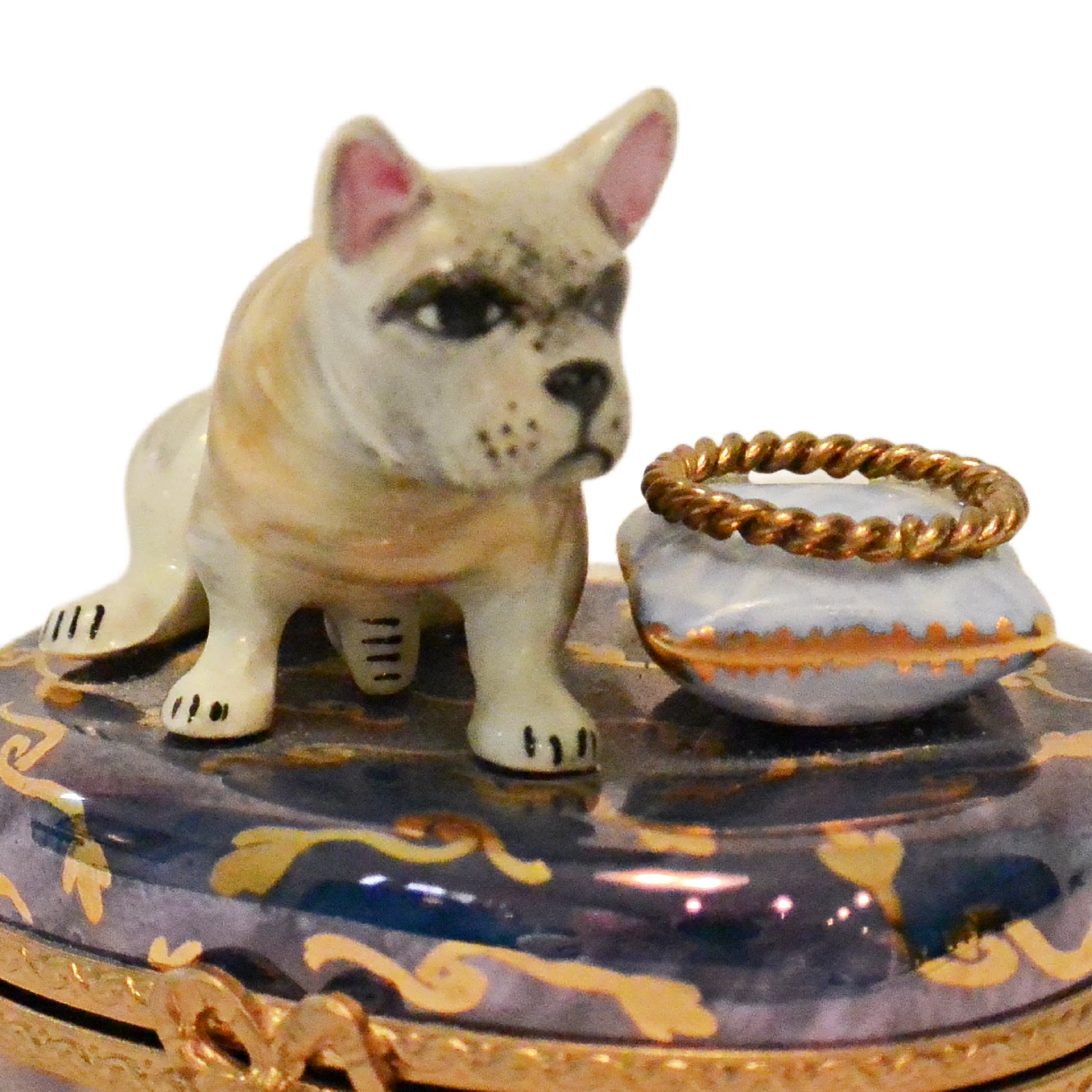 Vintage Rochard Limoges France French Bulldog & Ring Cushion Trinket Box &ndash; Peint Main - Image 3