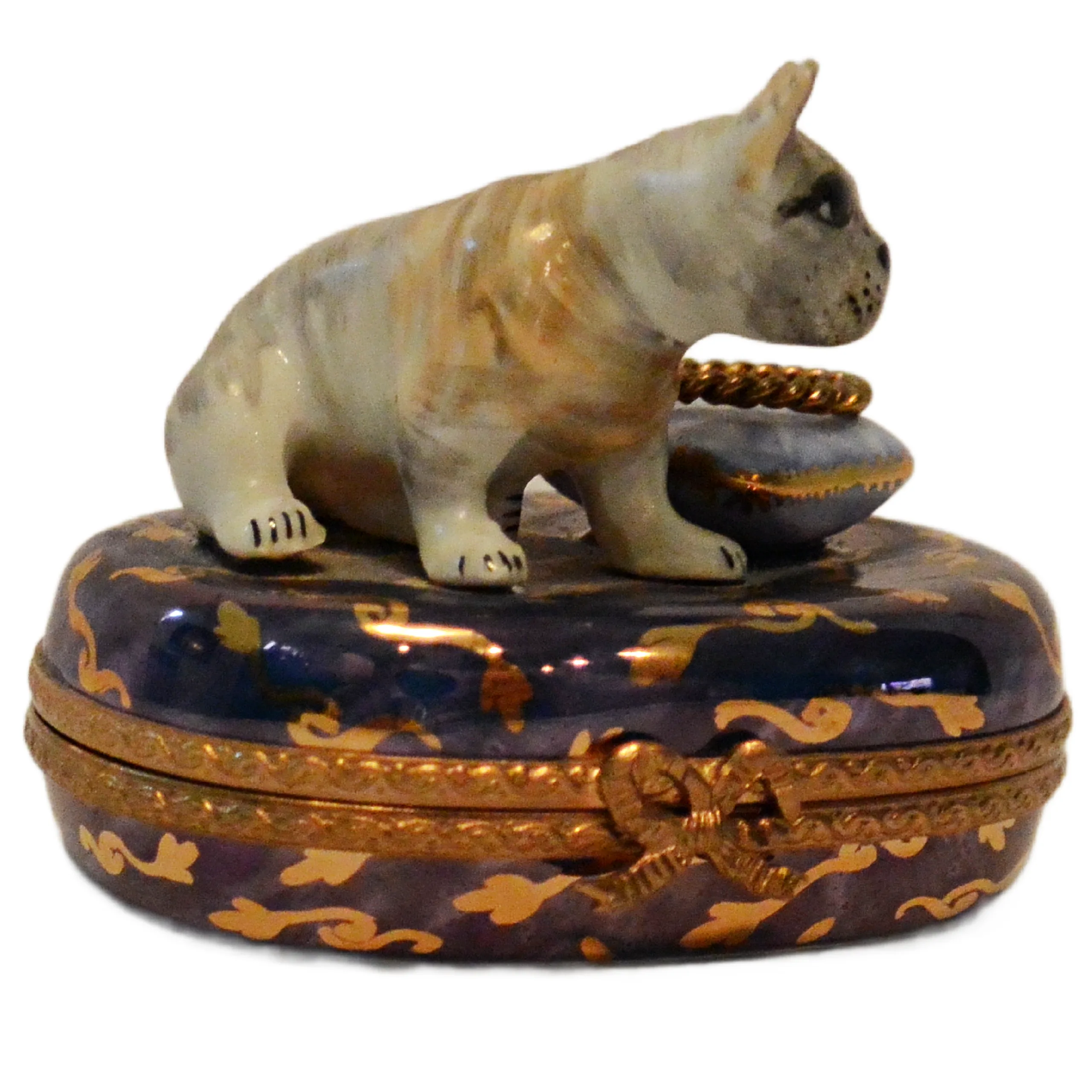 Vintage Rochard Limoges France French Bulldog & Ring Cushion Trinket Box &ndash; Peint Main - Image 4