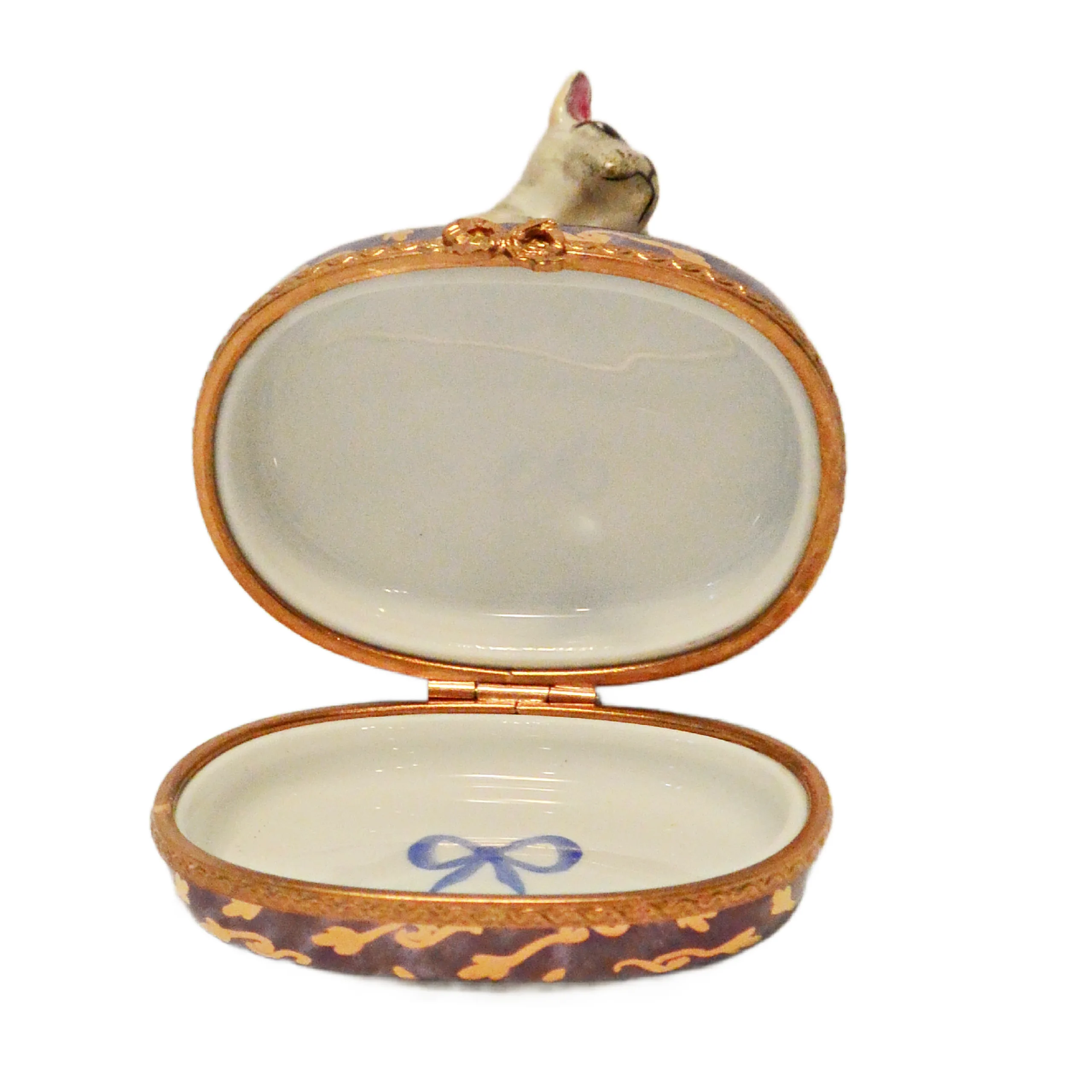 Vintage Rochard Limoges France French Bulldog & Ring Cushion Trinket Box &ndash; Peint Main - Image 9