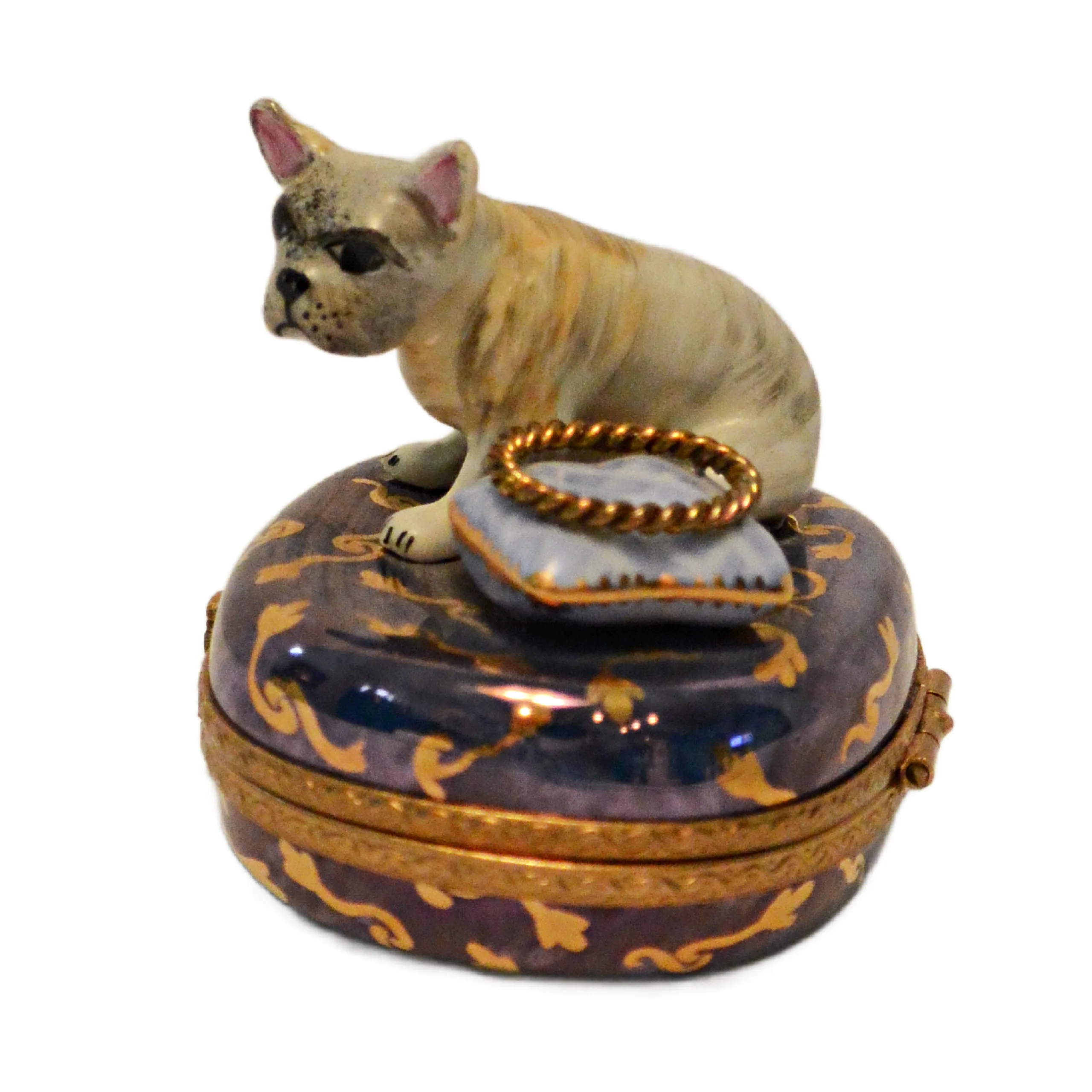 Vintage Rochard Limoges France French Bulldog & Ring Cushion Trinket Box &ndash; Peint Main - Image 5
