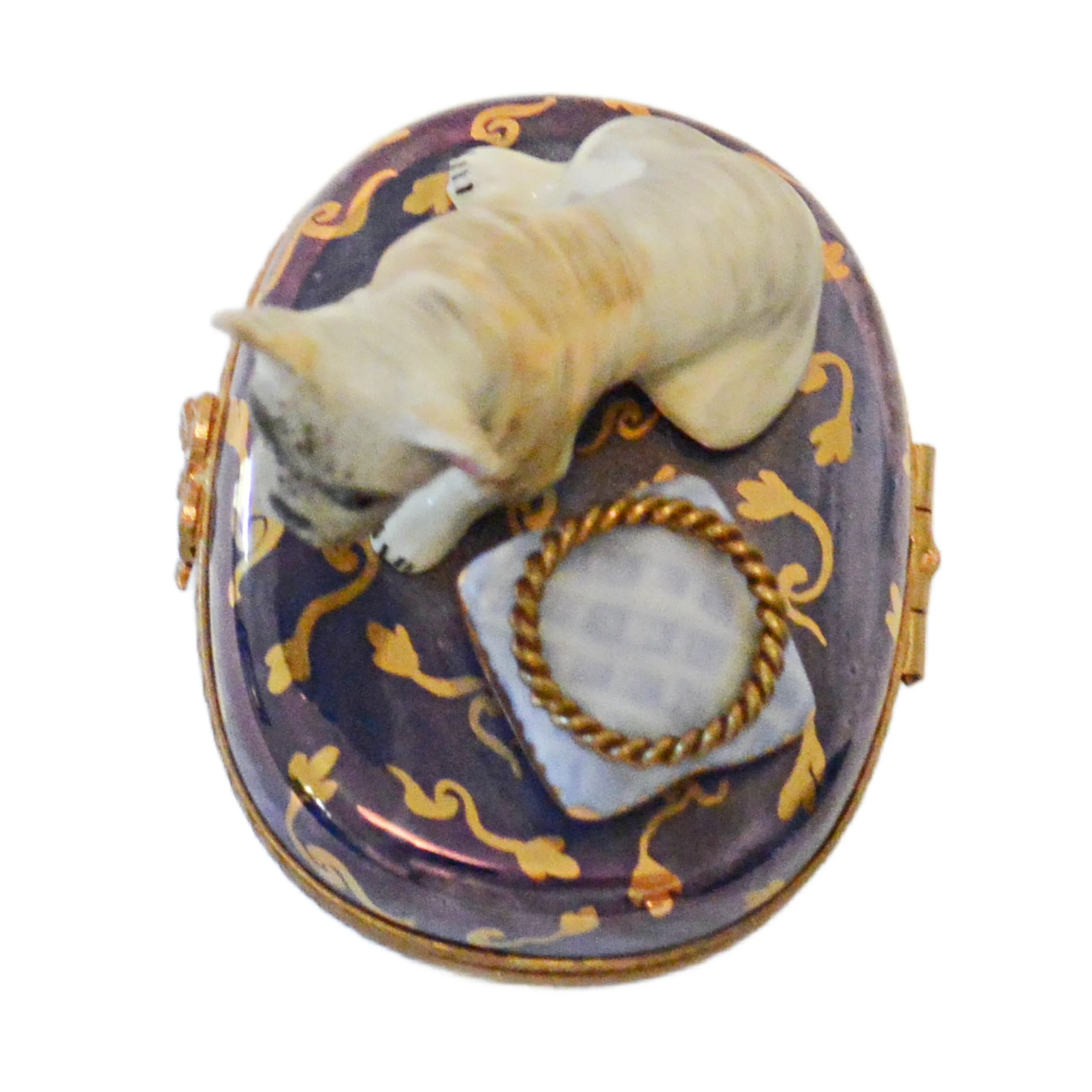 Vintage Rochard Limoges France French Bulldog & Ring Cushion Trinket Box &ndash; Peint Main - Image 8